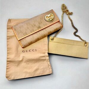 Gucci Lovely Heart GG Wallet on Chain Beige Pink Gold Box Dust Bag COA